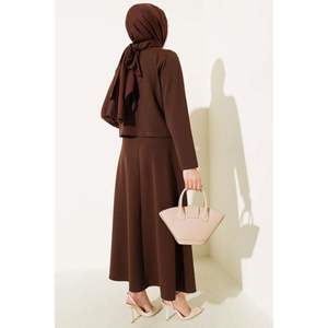 กระโปรงแจ็กเก็ตแบบผูกเชือกด้านหน้าชุด2ชิ้นสีน้ำตาล - Product Image 4