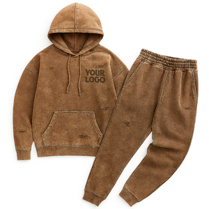 Sun-Faded Distressed Streetwear Solid Survêtement Ensemble À Capuche + Joggers Coupe-Vent Respirant Logo Personnalisé & Design Hiver Unisexe - Product Image 3