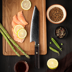 Commandes en gros personnalisées OEM ODM Service japonais en acier Damas couteau de chef de cuisine coupe de cuisine avec manche en bois - Product Image 1