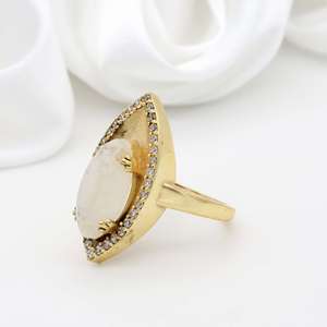 Boho <b>Moonstone</b> <b>Ring</b> Brass Jewelry for Women 18k Gold Plated Marquise Design Wholesale <b>Rings</b> - Product Image 2