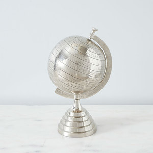 Handmade Casted Small Size Round Silver Aluminum World <b>Globe</b> for Table Decoration Customized World <b>Globe</b> for Sale - Product Image 6