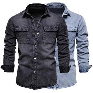 Veste en jean bleu et noir hommes automne mode Cool à la mode hommes Jean vestes manteau décontracté vêtements d'extérieur Service OEM personnalisé - Product Image 2
