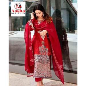 Vêtements Ethniques Lancement de Vêtements de Mariage Nouveau Designer pur coton avec Broderie Costume Salwar d'Inde - Product Image 6