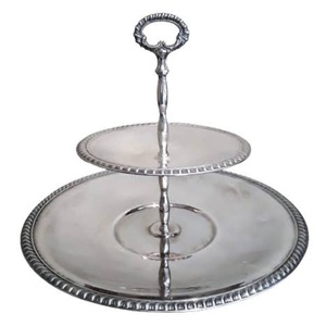 Support à gâteau rond en métal aluminium pour la décoration de fête d'anniversaire à 2 niveaux. - Product Image 1
