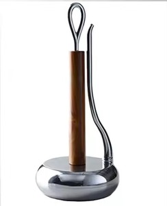 Porte-serviettes en métal noir moderne avec base ronde et bouton Distributeur de comptoir à manger - Product Image 3