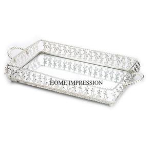 Cadre en métal plaqué or en forme de rectangle avec centre de table miroir de qualité luxueuse de couleur noire et décoration d'Inde - Product Image 4