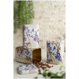 Juego de recipientes de metal cuadrado-87x87x125mm (Juego de 3) Kintsugi Gold veta Flower Kint Sugi Design - Product Image 1