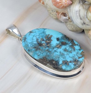 925เงินสเตอร์ลิงประดับจี้หินวันเกิดสีฟ้าเทอร์ควอยซ์ทรงไข่ตัดเรือนการตั้งค่าจี้ชั้นดีและเสน่ห์ - Product Image 1