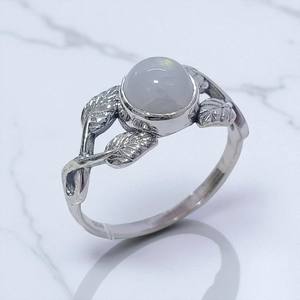 แหวนพลอยพลอยทรงกลมสีเทอร์ควอยส์และสีรุ้งดีไซน์รูปใบไม้925เครื่องประดับชั้นดีทำด้วยมือทำด้วยมือเงินขายส่ง - Product Image 2