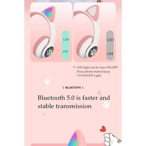 Auricolare Bluetooth On-Ear con figura di gatto e luce della zampa del gattino Bluetooth + auricolare con cavo - Product Image 2