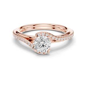 Bague de fiançailles torsadée avec diamant de laboratoire rond brillant de 0,96 carat, clarté VVS-VS EF, or 18 carats, 14 carats, 10 carats et argent 925, rose - Product Image 1