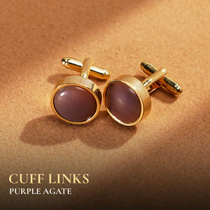 Mancuernillas de Ágata Púrpura Fengshui para Hombre en Oro de 18K Premium - MSDATI001 |   Colección Tinh Vu |   Vietnam - Product Image 1