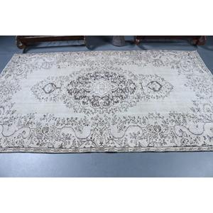 Tapis vintage, grand tapis turc de 5,2 x 8,6 pieds, tapis floral blanc et gris - Product Image 3