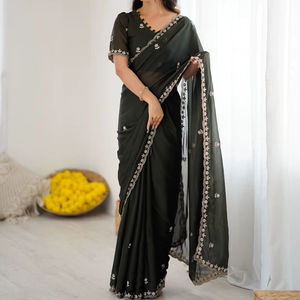 Saree traditionnel en soie Georgette douce et lourde avec broderie et Moti Work Séchage rapide pour les événements de mariage et de fête - Product Image 1
