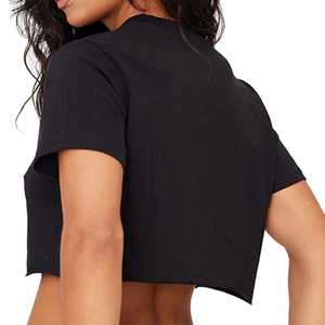 Vente en gros de t-shirts courts personnalisés en coton noir 180 GSM pour femmes t-shirts ajustés pour femmes en vrac - Product Image 2