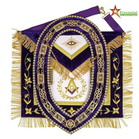 Apron Masonik Regalia Master Mason Gaya Tradisional Bahan Emas Cetak Letterpress Tepi Lurus Ritus Prancis