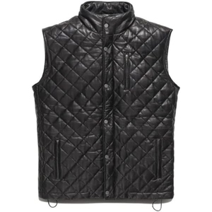 Men Genuine Leather Biker Quilted <b>Vest</b> Made For Riders - Product Image 2