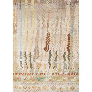 พรมไหมไผ่ผสมขนสัตว์ถักมือลายเรขาคณิตทรงสี่เหลี่ยมผืนผ้า รุ่นเลส-2251 สำหรับห้องโถงหรือห้องนั่งเล่นวัยรุ่น ยี่ห้อแมนชาฮา ไอวอรี่ - Product Image 1