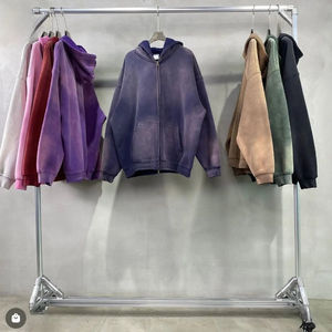 เสื้อฮู้ดสวมหัวผ้าฝ้าย100% สำหรับผู้ชายปักโลโก้แบบกำหนดเองได้ผ้าพิมพ์ลายวินเทจซักด้วยซิปด้านหน้า - Product Image 6