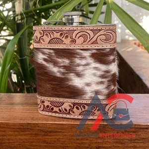 กระติกน้ำทำด้วยมือขนาด8ออนซ์ทำด้วยมือทำจากหนังวัวสเตนเลสสตีลทนทานเป็นมิตรกับสิ่งแวดล้อม - Product Image 1