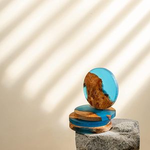 Juego de 4 Posavasos de Madera de Resina, Pulidos, de Diseño Moderno, Multiformas, Ecológicos, Personalizables, para Bar, Cocina, Hogar, Regalo de Inauguración, Cumpleaños - Product Image 3