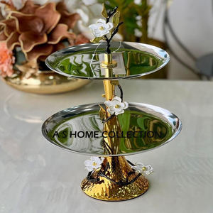 Fantastic Set of 3 Dessert Display Cake Stands with Wooden <b>Top</b> and Aluminum Base for New Year Parties Weddings Celebrations - Product Image 3