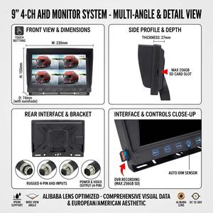 Système <span class=keywords><strong>de</strong></span> vision pour machines agricoles avec écran tactile IPS 9 pouces, 4 écrans partagés, <span class=keywords><strong>caméra</strong></span> <span class=keywords><strong>de</strong></span> <span class=keywords><strong>recul</strong></span> 1080P, enregistreur H.264, 256 Go, 12-36V - Product Image 3