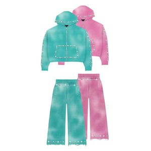 Ensemble de survêtement personnalisé délavé à l'acide prix de gros patch à capuche zippé pantalon de survêtement usé de travail survêtement lavé uni - Product Image 3