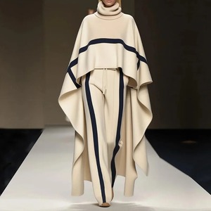 Conjunto de moda de tops de capa suelta para mujer, conjuntos a juego simples de 2 uds de retazos de otoño e invierno, trajes elegantes de cuello alto para mujer 2025 - Product Image 4