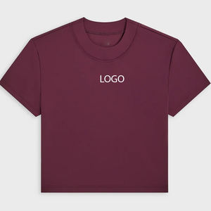 T-shirt court pour femme à manches courtes et col rond, design tendance 2026, tissu premium / matière douce au toucher, haut décontracté élégant pour l'été - Product Image 1