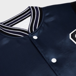 Women's Black Satin Varsity Crop Baseball Jacket Custom Logo Letter Patch Casual Streetwear Winter Women Fashion Varsity Jacket - Product Image 3