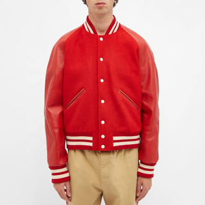 OEM personalizado de los hombres de la Universidad Letterman Varsity chaqueta de lana roja de cuero genuino mangas de alta calidad Chenille parches chaquetas de los hombres - Product Image 2
