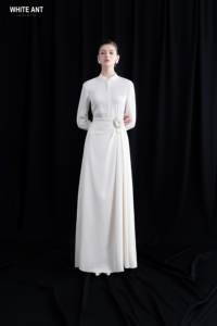 ชุดสตรีโลโก้ที่กําหนดเองเจนนี่ประดับชุดMaxiรอบคอDeknitกลับซาตินGeorgetteกล่องWhiteantผู้ค้าส่ง - Product Image 4