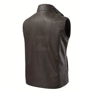 Breathable Winter Warm Men's Leather Vest V-neck <b>Covered</b> <b>Button</b> Closure Casual Outerwear High Quality 100% Polyester Filling - Product Image 2