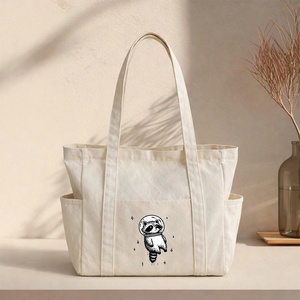 Bolsa de Lona Truong Gia con 3 Compartimentos, Cierre de Cremallera, Diseño Estampado de Mapache, Bolsa de Compras Resistente para Todas las Temporadas - Product Image 3