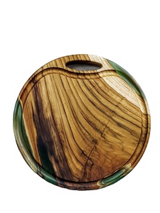 Plateau plat en bois et résine, rond, vente en gros, plateau de service en bois d'acacia fait à la main avec poignée en métal - Product Image 2
