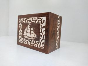 Wooden Urn <b>For</b> Human Urn <b>Ashes</b> Storage <b>Box</b> Boat Engraved Border Carved White Antique Design Keepsake Cremation Urn Best Gifting - Product Image 4