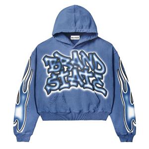 Wholesale Custom <b>Y2K</b> Acid Washed <b>Hoodie</b> for Men Vintage Streetwear Fashion Rhinestone Knitted Logo Printed <b>Hoodie</b> Shirts Men's - Product Image 4