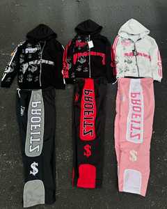 Top Fashion Serigrafía Oversized Acid Wash Sudaderas con capucha desgastadas Pantalones de chándal acampanados apilados y chándal con capucha para hombres - Product Image 2