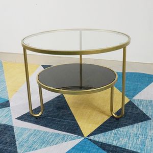 Table basse moderne à 2 niveaux avec plateau en verre rond et structure en fer 60x60x45cm Meuble de salon durable pour la maison - TT68061 - Product Image 3