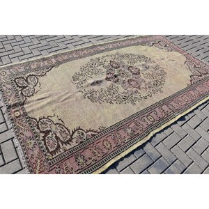 พรมวินเทจขนาด 5.6x9.3 ฟุต พรมตุรกีขนาดใหญ่ พรมลายทางสีน้ำตาลเบจ - Product Image 2