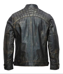 Veste de moto classique en cuir de vachette naturel noir vieilli pour homme, nouvelle collection 2026, prix abordable, service OEM, vente en gros - Product Image 4