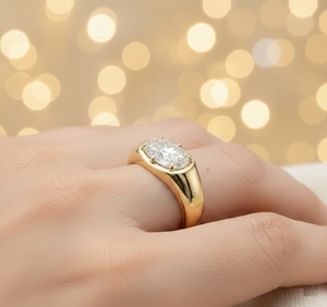 Anillo de compromiso solitario de moissanita de 3 quilates con corte cojín estilo East West, engaste clásico de garra, diseño gitano, aniversario, unisex, modelo Old Mine - Product Image 3