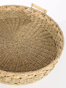 Plateau de service rond en herbe de mer, tissé à la main, en fibre naturelle, plateau de présentation, matériau durable, organisateur rustique pour la salle à manger et la décoration de la maison - Product Image 4