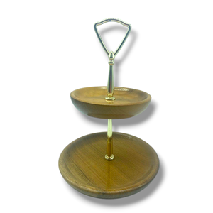 Plateau de service en bois à deux niveaux fait à la main avec poignée en métal pour desserts, fruits ou apéritifs - Product Image 1