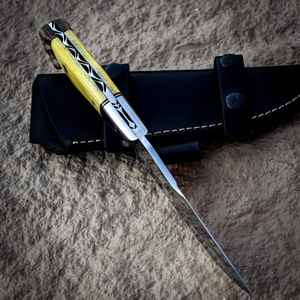 Couteau de chasse artisanal en acier à haute teneur en carbone 1095 15N20, lame fixe pleine longueur, survie en extérieur, personnalisable OEM avec étui - Product Image 4