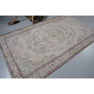 Vintage Rug, 5.2x8.5 ft Turkish Rug, <b>Brown</b> White Moroccan <b>Wool</b> Rug - Product Image 2