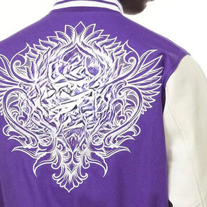 Custom <b>Purple</b> Men's <b>Varsity</b> <b>Jacket</b> Heavyweight Wool Shell Winter Letterman <b>Jacket</b> with Longline Fit & Warm Wool Lining - Product Image 4