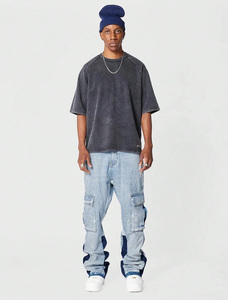 กางเกงยีนส์ขาบานสำหรับผู้ชายกางเกงยีนส์ขาบานสีตัดกันสาดสีแบบกำหนดเองได้ - Product Image 5