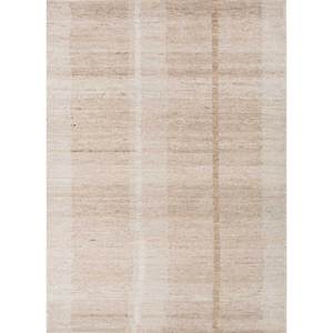 พรมขนสัตว์ถักมือสีน้ำตาลเบจลายทางแบบนามธรรมสไตล์อัฟกันสำหรับห้องนั่งเล่น พรมรูปทรงสี่เหลี่ยมผืนผ้าสำหรับห้องโถง-รุ่น IA-1845 - Product Image 1